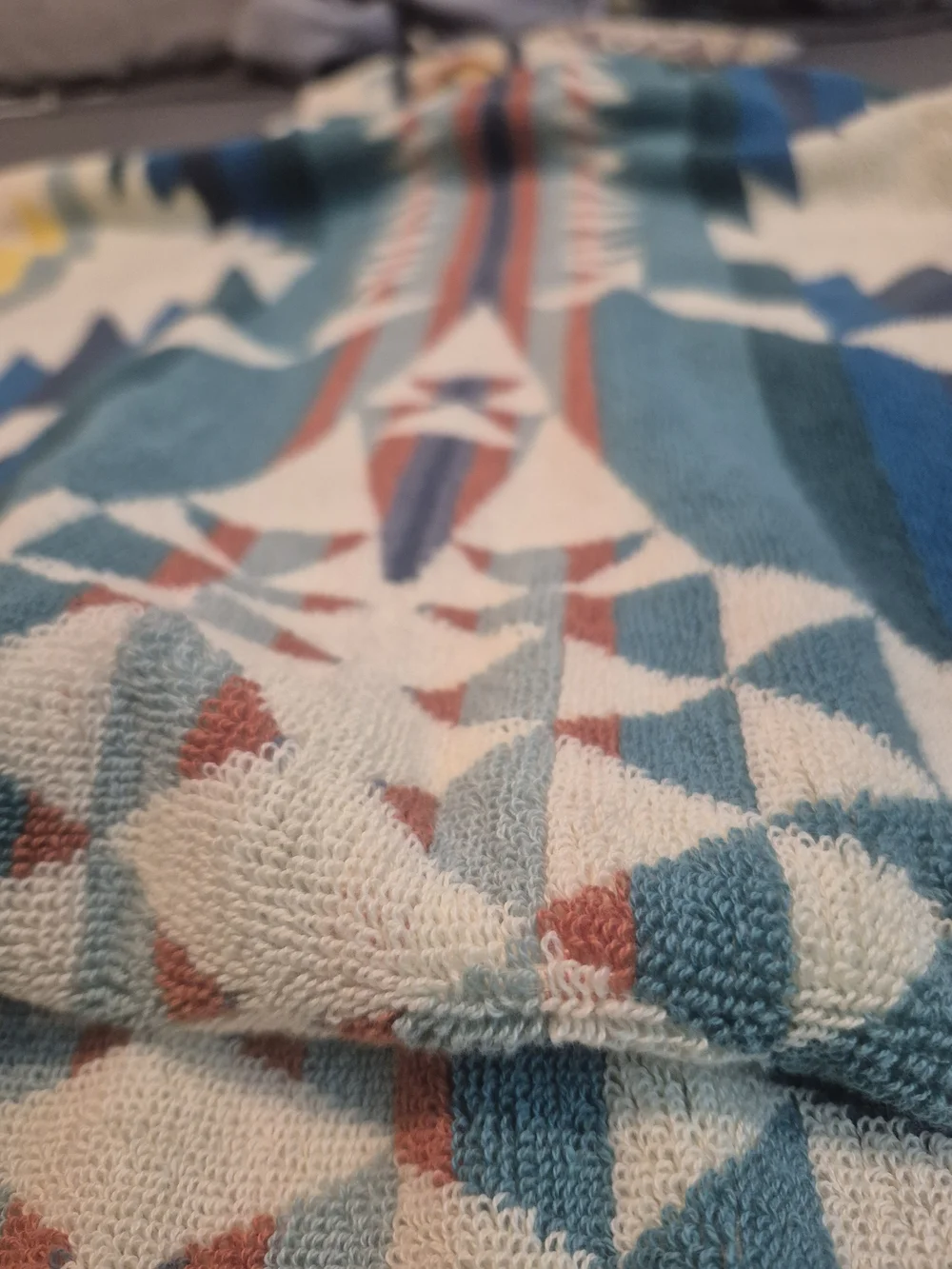 Pendleton Cream Hooded Towel with Blue, Red, Orange & Yellow Geometric Pattern